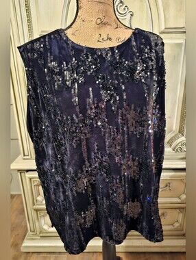 Marc New York [Andrew Marc] Black Velvet Sequin Sleeveless, Open Sides Top (OS)